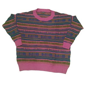 Vintage 90s Wild fable Coogi Style Sweater Men&#39;s Multicolour 3D Texture Cosby Biggie Size XXL