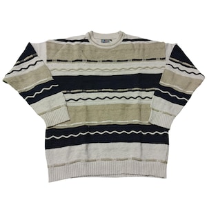 Vintage 90s Brice Coogi Style Sweater Multicolor 3D Knit Pullover Crewneck Cosby Biggie Jumper