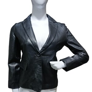 Vintage 90s Othlancci Leather Coat Women&#39;s Button Up Black Coat Collar Pocket