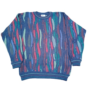 Vintage 90s Coogi Style Sweater- Multicolour- Pullover- Cosby Biggie- Crewneck 3D Knit Texture -Jumper