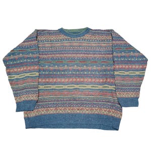 Vintage 90s Coogi Style Sweater Multicolor Cosby Biggie Pullover Crewneck Jumper 3D Knit