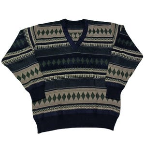 Vintage 90s Coogi Style Sweater Pullover Cosby Biggie Crewneck Multicolor 3D Knit Texture Sweater