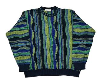 Vintage 90s Sauilo Pozzi Coogi Style Sweater Pullover Men&#39;s Crewneck Cosby Biggie Multicolor 3D Knit Jumper