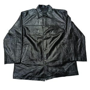 Vintage 90s Neo Leather Jacket Button Up Bomber Collared Size XL Pockets