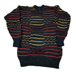 Vintage 90s Magpie Coogi Style Sweater Multicolor 3D Knit Sweater Pure Wool Pullover Crewneck Cosby Biggie Jumper Size L