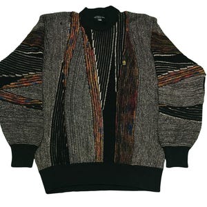 Vintage 90s Lee Dong Soo Coogi Style Sweater Multicolour Cosby Biggie Pullover Crewneck Jumper Size L