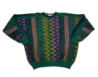 Vintage 90s St.Croix Coogi Style Sweater Pullover Multicolor 3D Knit Cosby Biggie Crewneck Size M Jumper