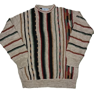 Vintage 90s Coogi Style Sweater Pullover Multicolor 3D Knit Texture Cosby Biggie JumperSize XL