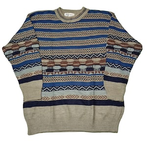 Suéter vintage estilo Coogi de los años 90 para hombre, multicolor, cuello redondo, jersey Cosby Biggie