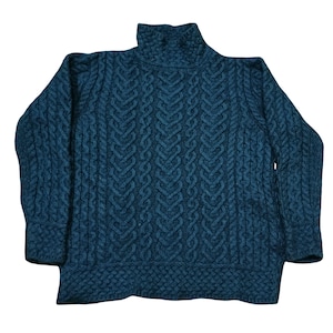 Vintage 90s Aran Crafts Fishermsn Sweater Pullover Cable Knit Men's Blue Colour Size S