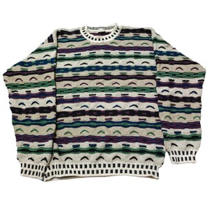 Suéter vintage Protege estilo Coggi para hombre, con textura 3D, cuello redondo, Cosby Biggie, talla L, multicolor
