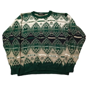 Suéter vintage Protege estilo Coggi para hombre, con textura 3D, cuello redondo, Cosby Biggie, talla L, multicolor