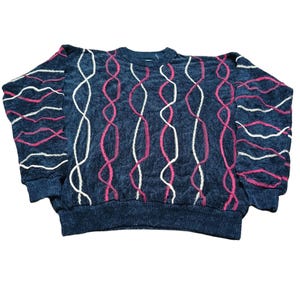 Vintage 90s Bachrach Coogi Style Sweater Men&#39;s Pullover Crewneck Cosby Biggie Multicolour 3D Knit Testure Size M