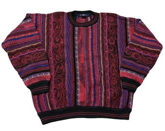 Vintage 90s Cotton Traders Coogi Style Sweater Men&#39;s L Multicolor Pullover Crewnek Cosby Biggie Jumper