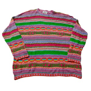 Vintage 90s Coogi Style Sweater Men;s Multicolor Pullover Crewneck Cosby Biggie Jumper 100% Cotton
