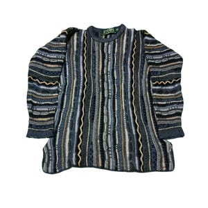 Vintage 90s Ecology Coogi Style Sweater Pullover Multicolor 3D Knit Crewneck Cosby Biggie Size S Jumper