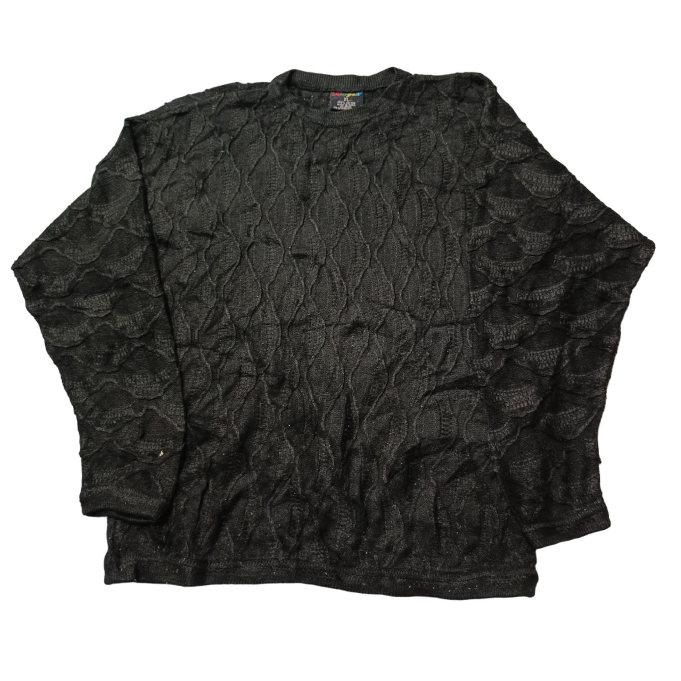 Vintage 90s Bergati Coogi Style Sweater Men's Black Cable Knit Cosby Biggie Pullover Crewneck Size XL Jumper