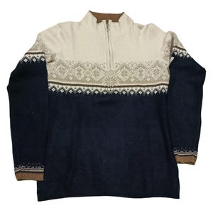 Vintage 90s Dale of Norway Quuarter Zip Wool Sweater Men&#39;s S Blue and White Wool Fair isie  Sweater