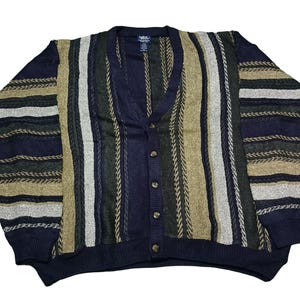 Vintage John Blair Coogi Style Cardigan Sweater Crewneck Multicolor Cosby Biggie Size 3XL