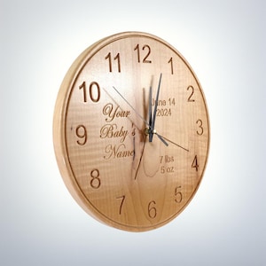Personalized Clock for Mom - Wood Baby Clock, Newborn Clock, Wood Wall Clock, Unique Nursery Decor, New Mom Gift