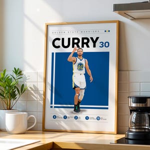 Pôster de Steph Curry, impressão da NBA Warriors, presentes de basquete, pôster esportivo, pôster de jogador da NBA, arte de parede de basquete 1