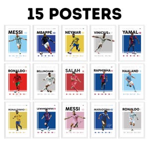 Mbappe Ronaldo Messi Neymar Bellingham Haaland Salah Yamal Vinicius Maradona Poster Bundler, Fußball Print, Football Poster, Fußball Wandkunst