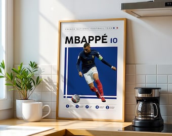 Kylian Mbappé Frankrike fotbollsaffisch: Sporttapet i sovrummet (digital nedladdning)