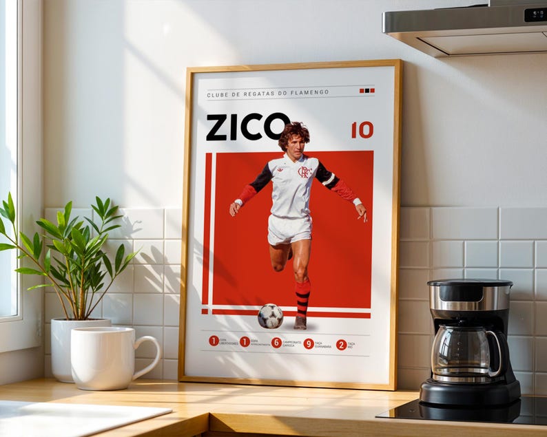 Póster de Zico Brasil, arte del Flamengo (descarga digital) imagen 1