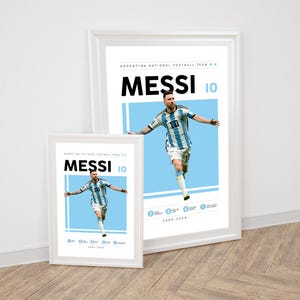 May include: Two framed posters featuring a soccer player in a blue and white jersey with the text "MESSI 10" and "ARGENTINA NATIONAL FOOTBALL TEAM" on a white background.