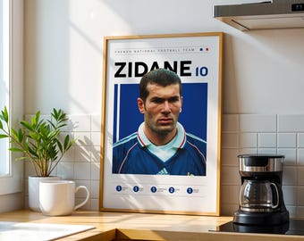 Zinedine Zidane Frankreich Fußball Poster, Sport Wandkunst (Digitaler Download)