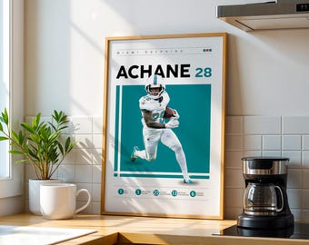De Von Achane Poster, Dolphins Print, Nfl Gifts, Sports Poster, Football Player Poster, Nfl Wall Art 76