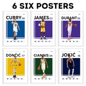 Curry Lebron James Doncic Durant Jokic Giannis Poster Bundler, NBA Print, Basketball Geschenke, NBA Poster, NBA Wandkunst, Schlafzimmer Poster