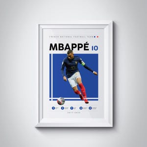 Pôster de Kylian Mbappe, impressão de futebol da França, presentes de futebol, pôster de esportes, pôster de jogador de futebol, arte de parede de futebol, pôsteres de quarto de esportes