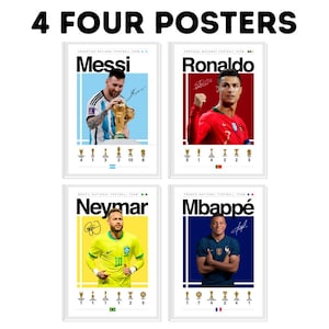 Mbappe Ronaldo Messi Neymar Poster Bundle, Fußball Poster, Fußball Geschenke, Fußball Poster, Fußball Wandkunst, Schlafzimmer Poster