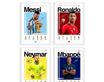 Póster de Mbappé, Ronaldo, Messi y Neymar: Arte mural de fútbol (descarga digital)