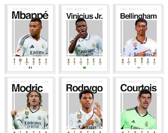 Real Madrid Soccer Team Poster: Mbappe, Bellingham Vinicius Courtois Modric Rodrigo (Digital Download)