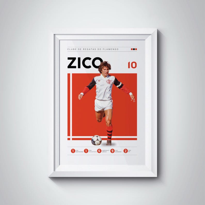 Póster de Zico Brasil, arte del Flamengo (descarga digital) imagen 2