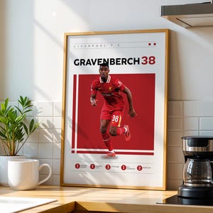 Pôster de Ryan Gravenberch, impressão do Liverpool, presentes de futebol, pôster esportivo, pôster de jogador de futebol, arte de parede de futebol 1