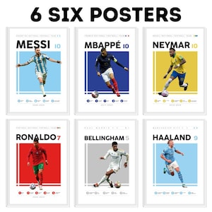 Paquete de pósteres de Mbappé, Ronaldo, Messi, Neymar, Bellingham y Haaland, láminas de fútbol, regalos de fútbol, pósteres de fútbol, arte mural de fútbol, pósteres para dormitorio