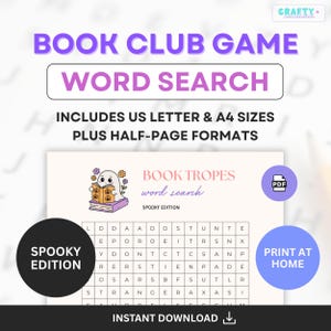Bookish Word Search Puzzle - Spooky Edition | horror tropes, halloween book club icebreaker game, halloween word find, cozy fall activity