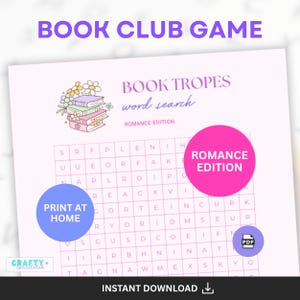 Bookish Word Search Puzzle - Book Tropes, Romance Edition | book club icebreaker game, book lover puzzle, cozy activity, favorite tropes