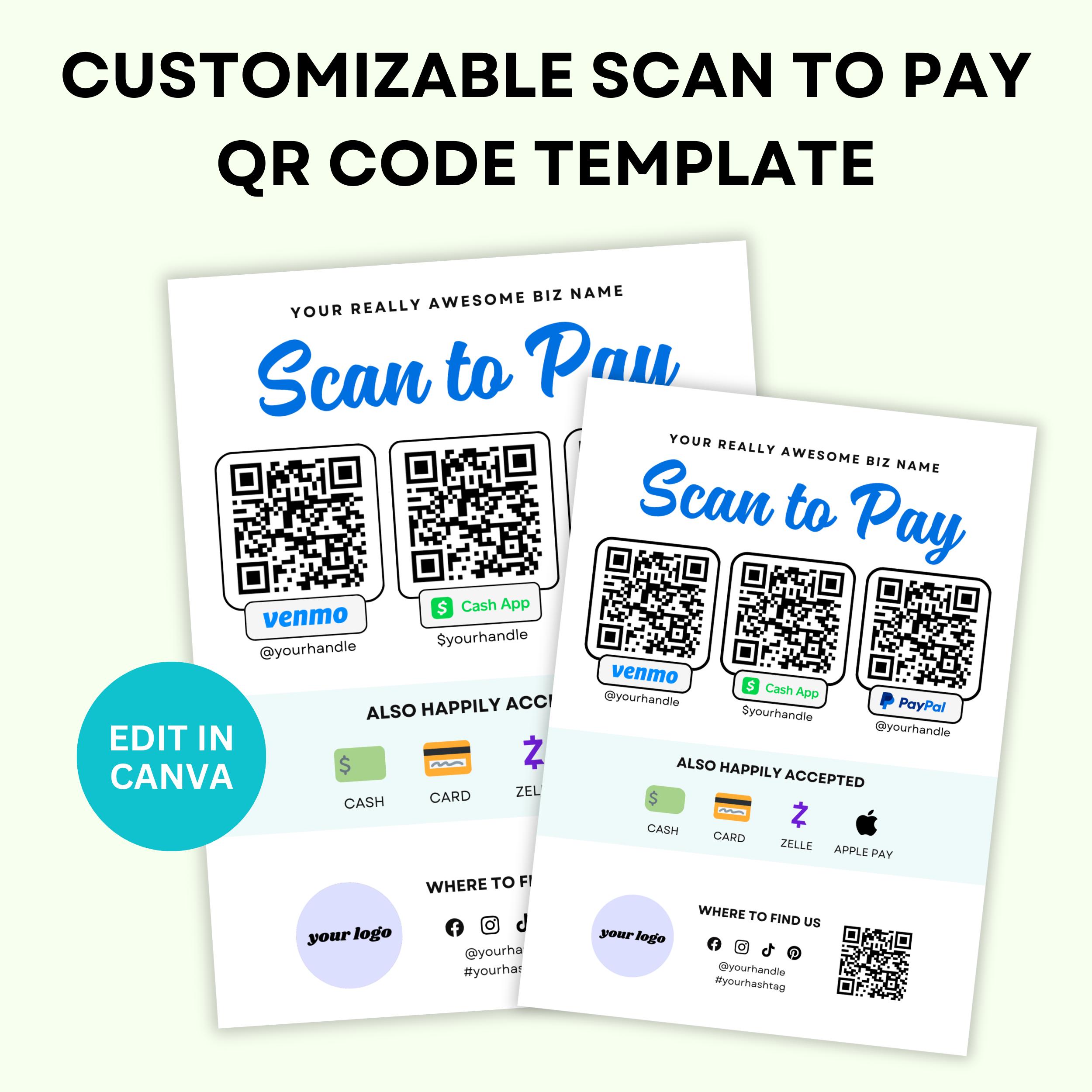 Editable Qr Permit Scan Scan to Pay Editable QR Code Sign Template | Small Business Signage, In ...