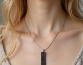 Ancient IRISH BOG OAK - Personalized Wooden Pendant with Ogham, Name, Stainless Steel, Anam Cara, Anniversary, for him, for her