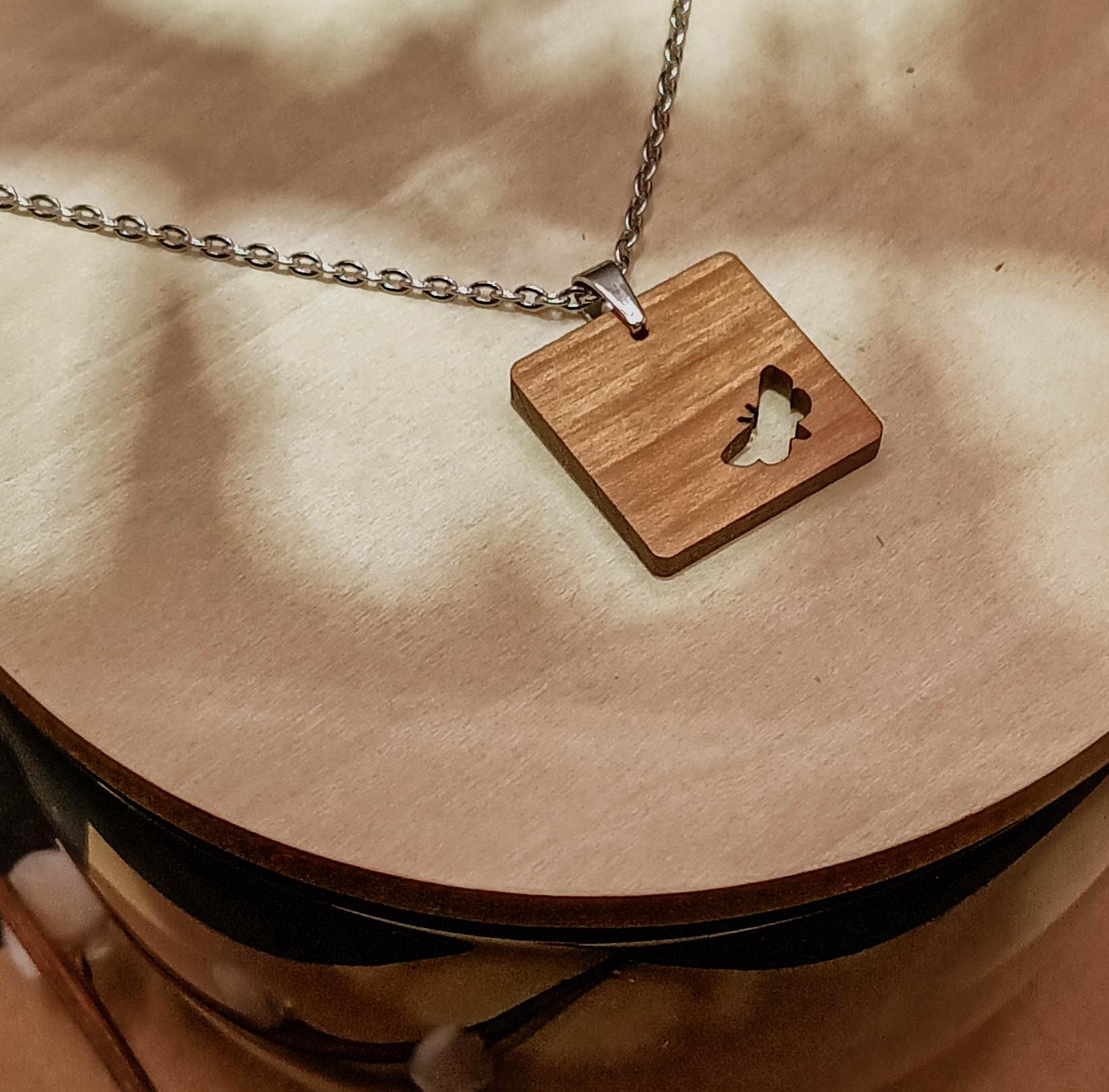 Moth Pendant - Sustainable Irish Wooden Jewellery, Hypoallergenic, Recycled Whiskey Barrel, Minimalist necklace charm, made in Ireland