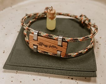 Bracelet tonneau de whisky Ogham personnalisé : cadeau irlandais en paracorde celtique