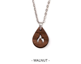 Flame Pendant -  Sustainable Irish Wooden Jewellery,  Hypoallergenic, Recycled Whiskey Barrel, Minimalist, Celtic, Nordic Design