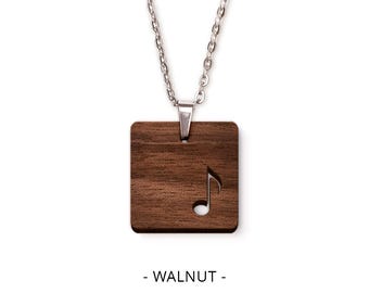 Musical Note Pendant - Sustainable Irish Wooden Jewellery, Hypoallergenic, Recycled Whiskey Barrel, Music lover necklace, Made in Ireland