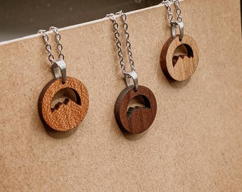 Mountain Pendant - Sustainable Irish Wooden Jewellery, Hypoallergenic, Recycled Whiskey Barrel, Minimalist, Celtic, Nordic, Nature pendant