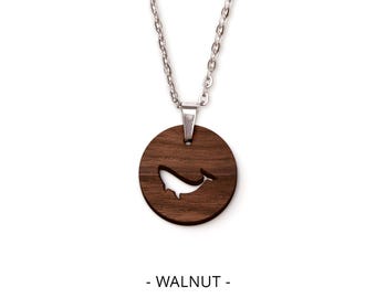 Whale Pendant - Sustainable Irish Wooden Jewellery, Hypoallergenic, Recycled Whiskey Barrel, Minimalist, Celtic, Cute Design