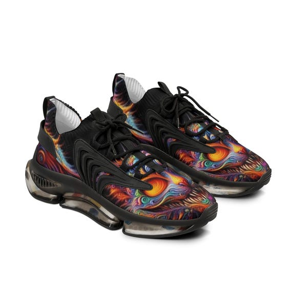 Neon Cat Print Sneakers, Surrealistic Colorful Men's Fashion Shoes